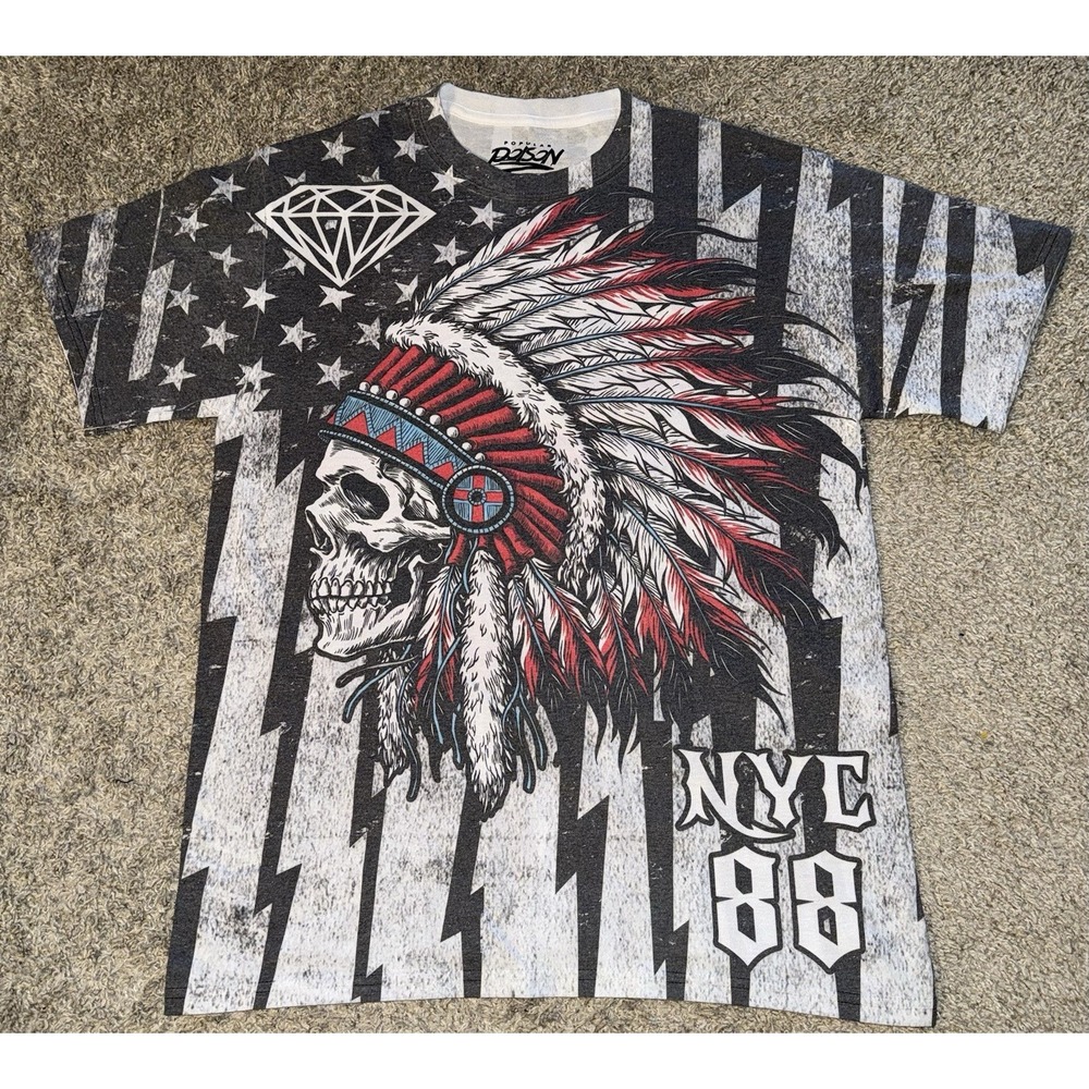 Popular Poison Vintage Style AOP Graphic Skeleton Tee Size Medium